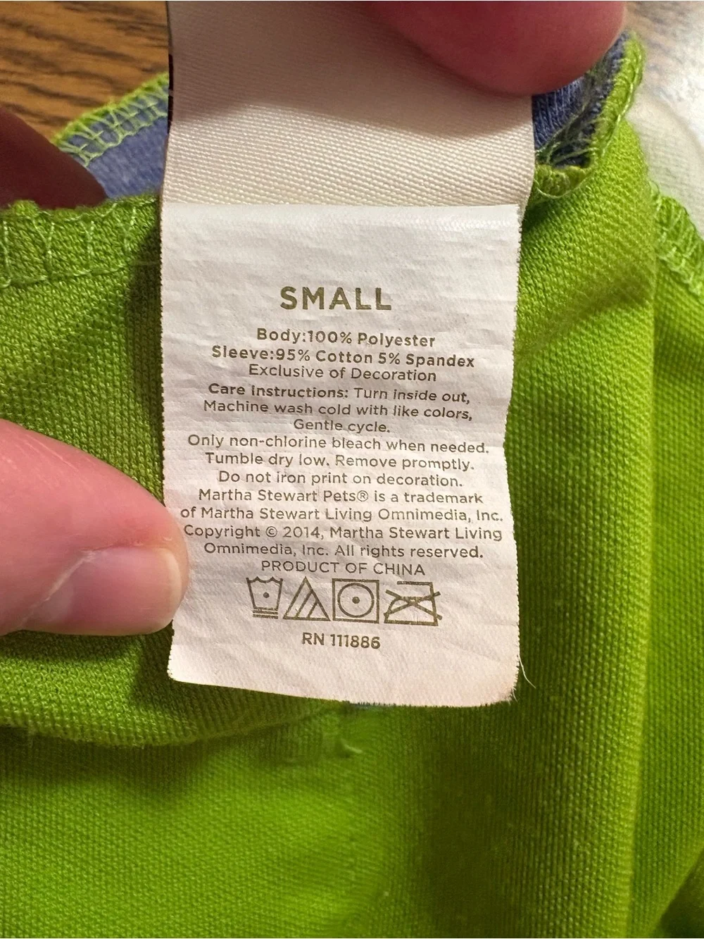 Martha Stewart Green Check Sleeve Dog Tee with Pocket Size Small